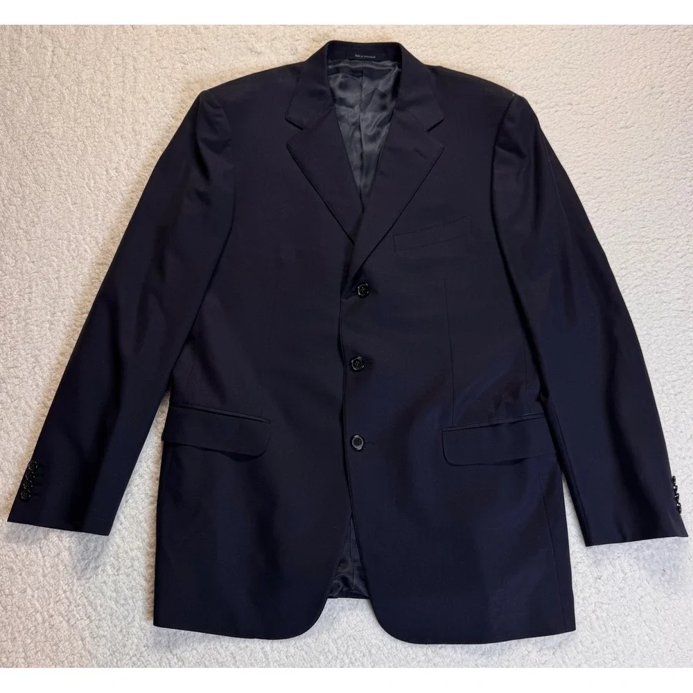 Ermenegildo‎ Zegna Mens Navy Blue 100% Wool 3-Button Suit Jacket Blazer 54 / 44R